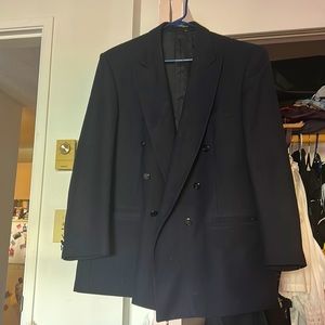 Oversized navy double breasted wool blazer